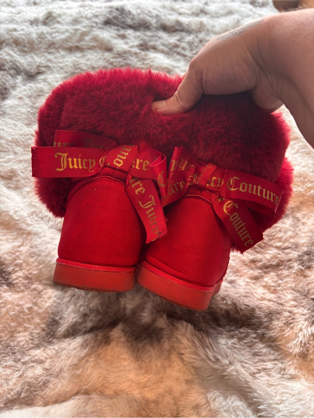 Juicy Couture Red Faux-Fur Bow Rain Booties